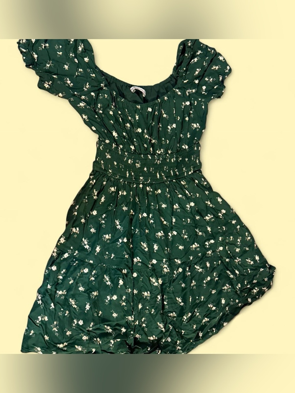 Hollister Dark Green Floral Smocked Waist Mini Dress